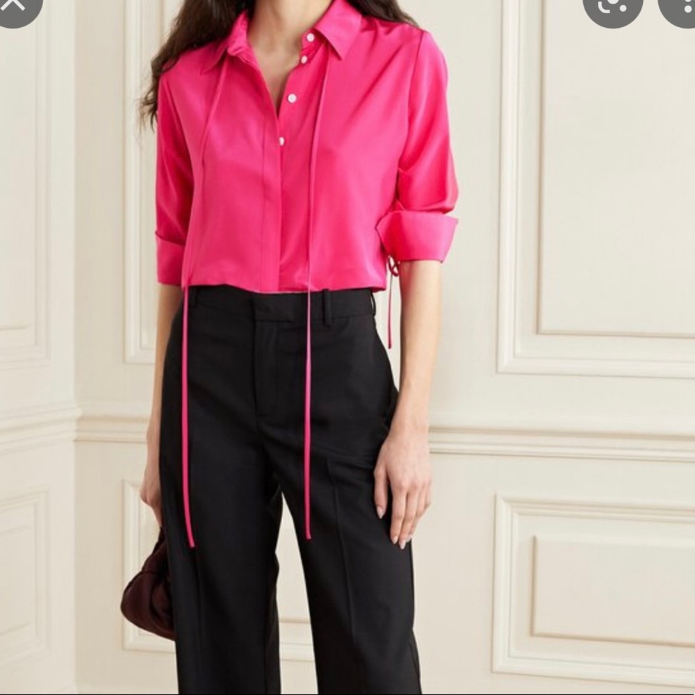 NWT Jason Wu Hot Pink Blouse with Thin Bow Tie & Cuff Ties